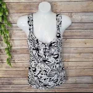 White House Black Market Tropical Ruffle Tank Top